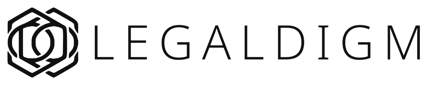 LEGALDIGM kombinationsmärke i svart – symbol och ordbild tillsammans på ljus bakgrund.